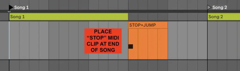 Platziere den Stop-MIDI-Clip am Ende des Songs