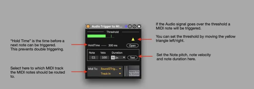 Einstellen von Threshold und weiteren Parametern an Max for Live Device MIDI-To-Note