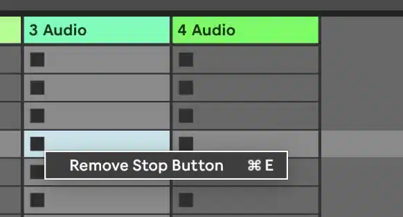 Erntfernen von Stopp-Buttons in Ableton Live's Session Ansicht, auf einer Spur