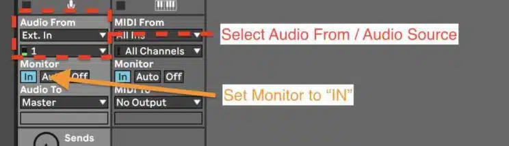 Auswählen Audio IN für Trigger Set Up in Ableton Live